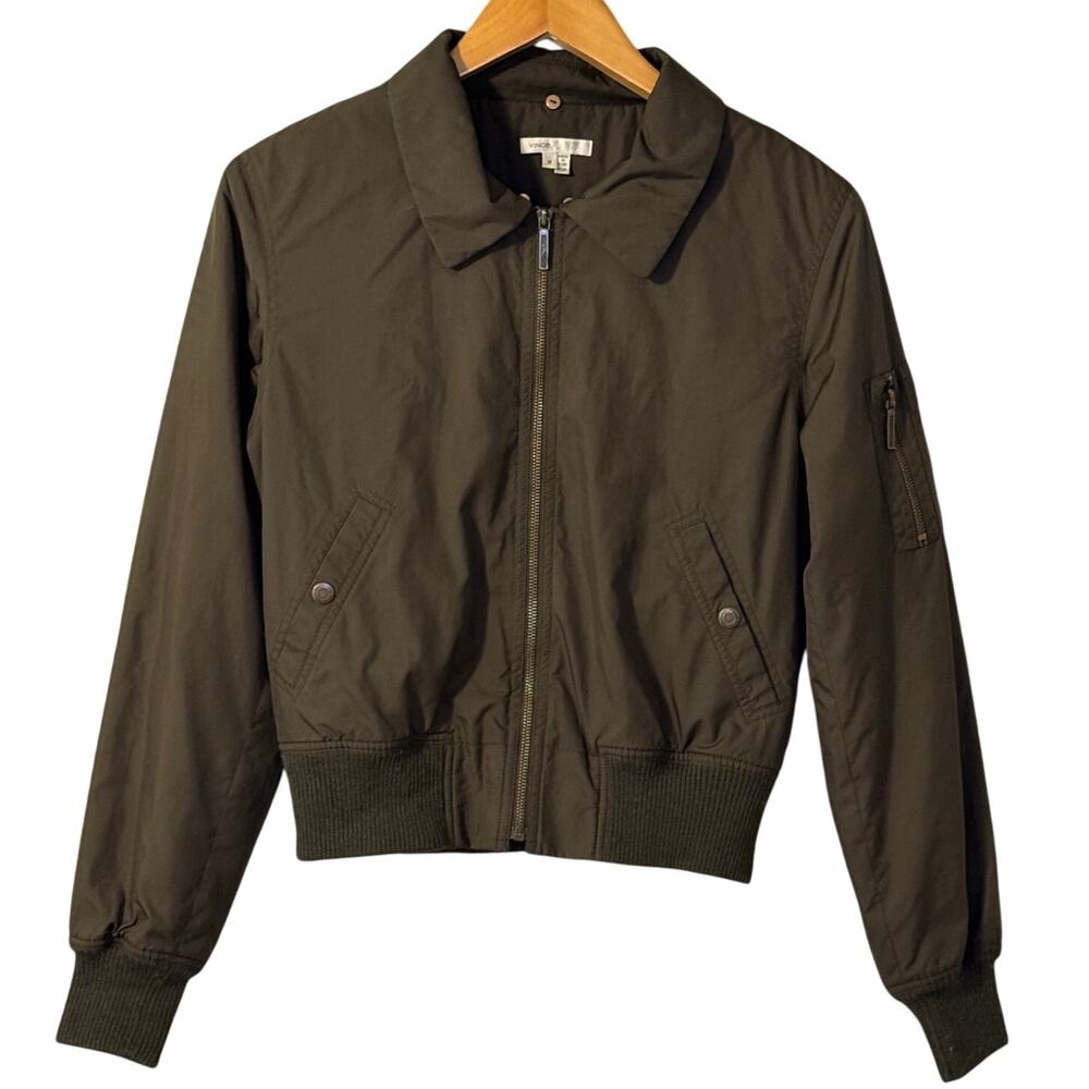 VINCE Moto Cropped Bomber Jacket Olive Green Womens size Medium